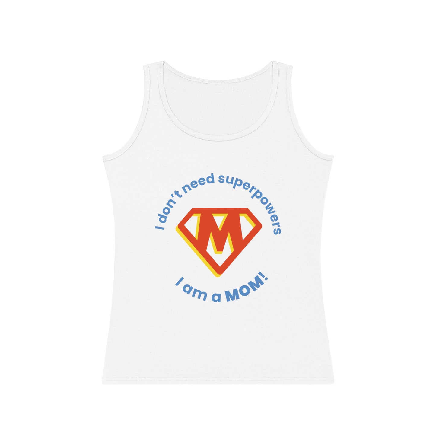 Front view of women's SUPERMOM tank top – faithwear design in soft cotton, empowering gift for moms