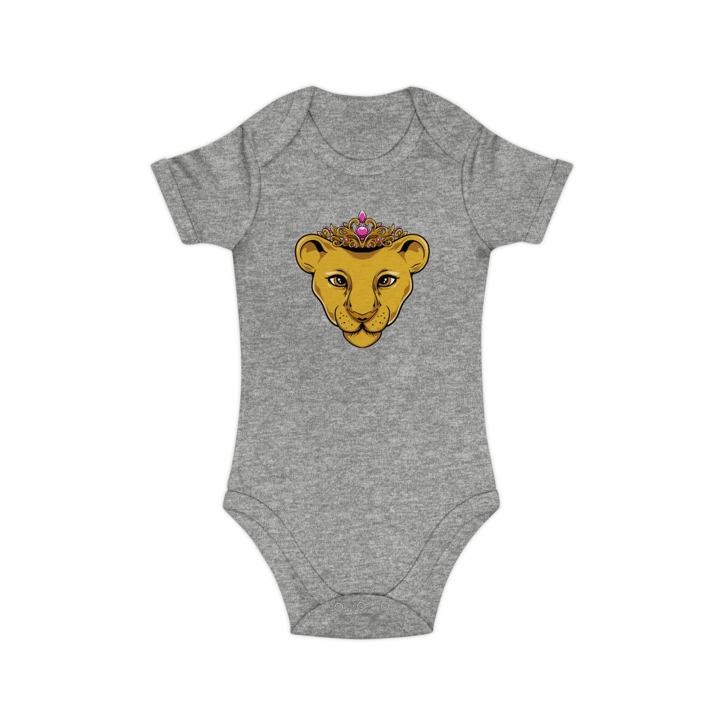 Flat lay of faithwear baby bodysuit with PRINCESS imprint and snap closure