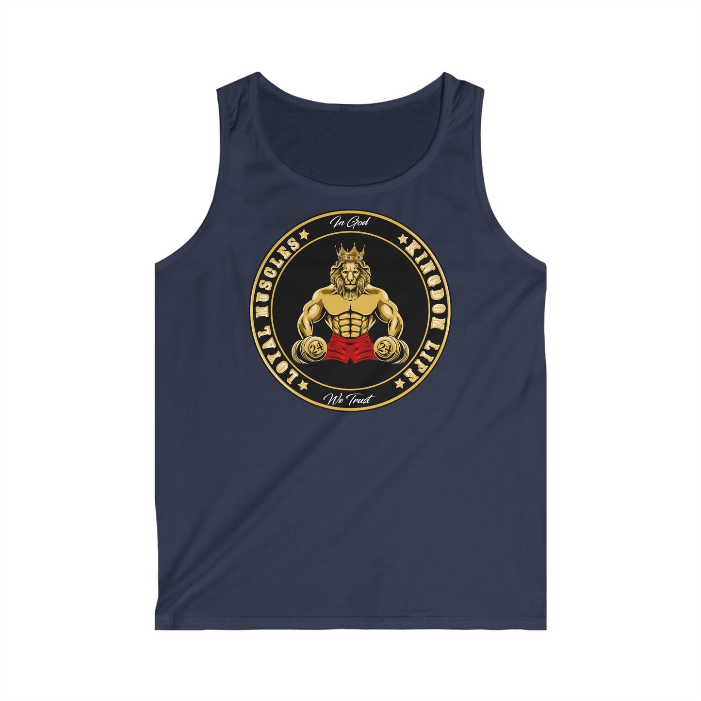 Marine blue tank top for stylish faith sharing gym time