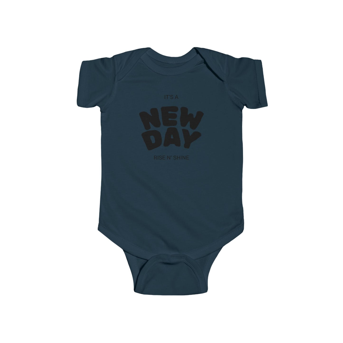 Christian baby bodysuit with bold line design, unisex, front view on white background