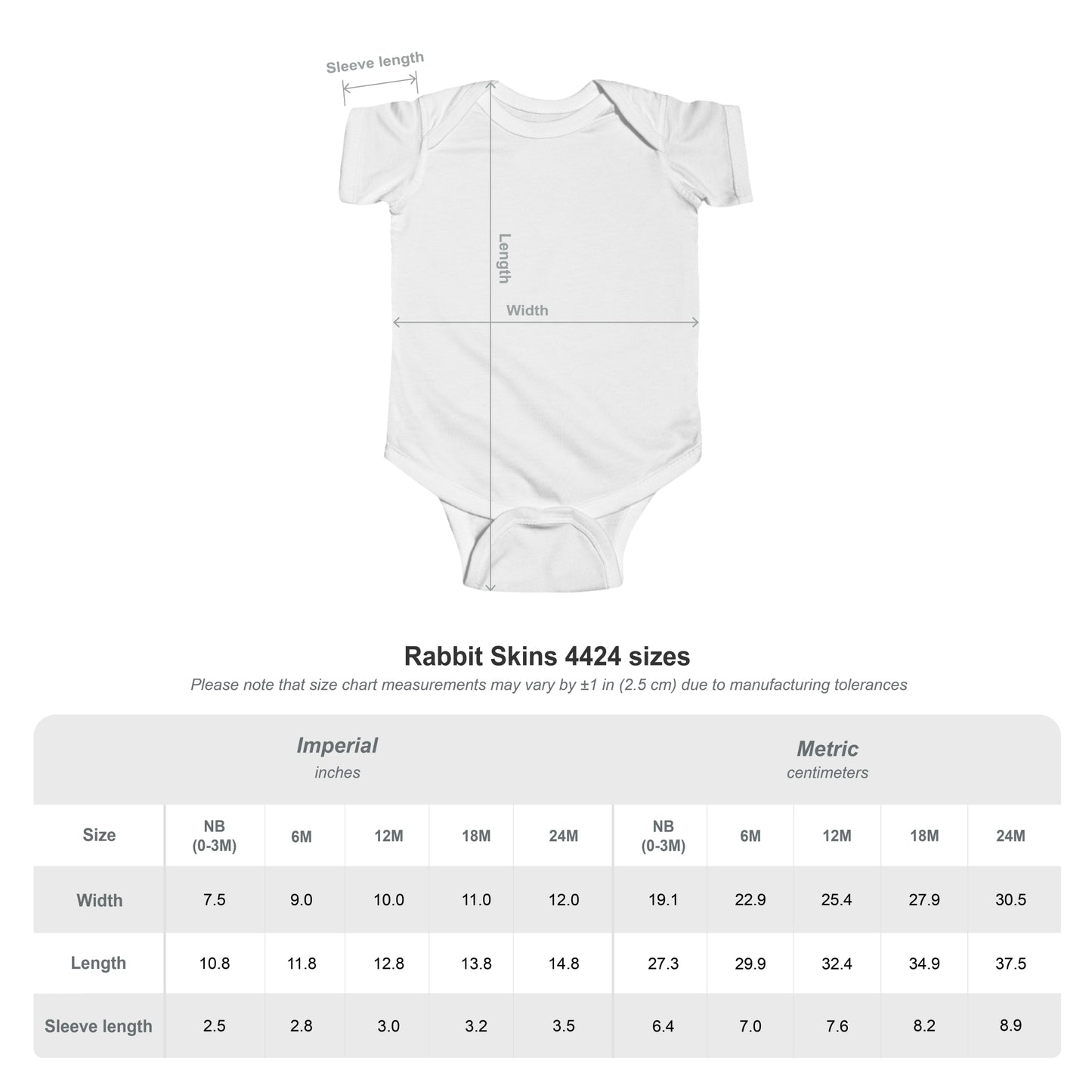 different sizes of the bodysuit