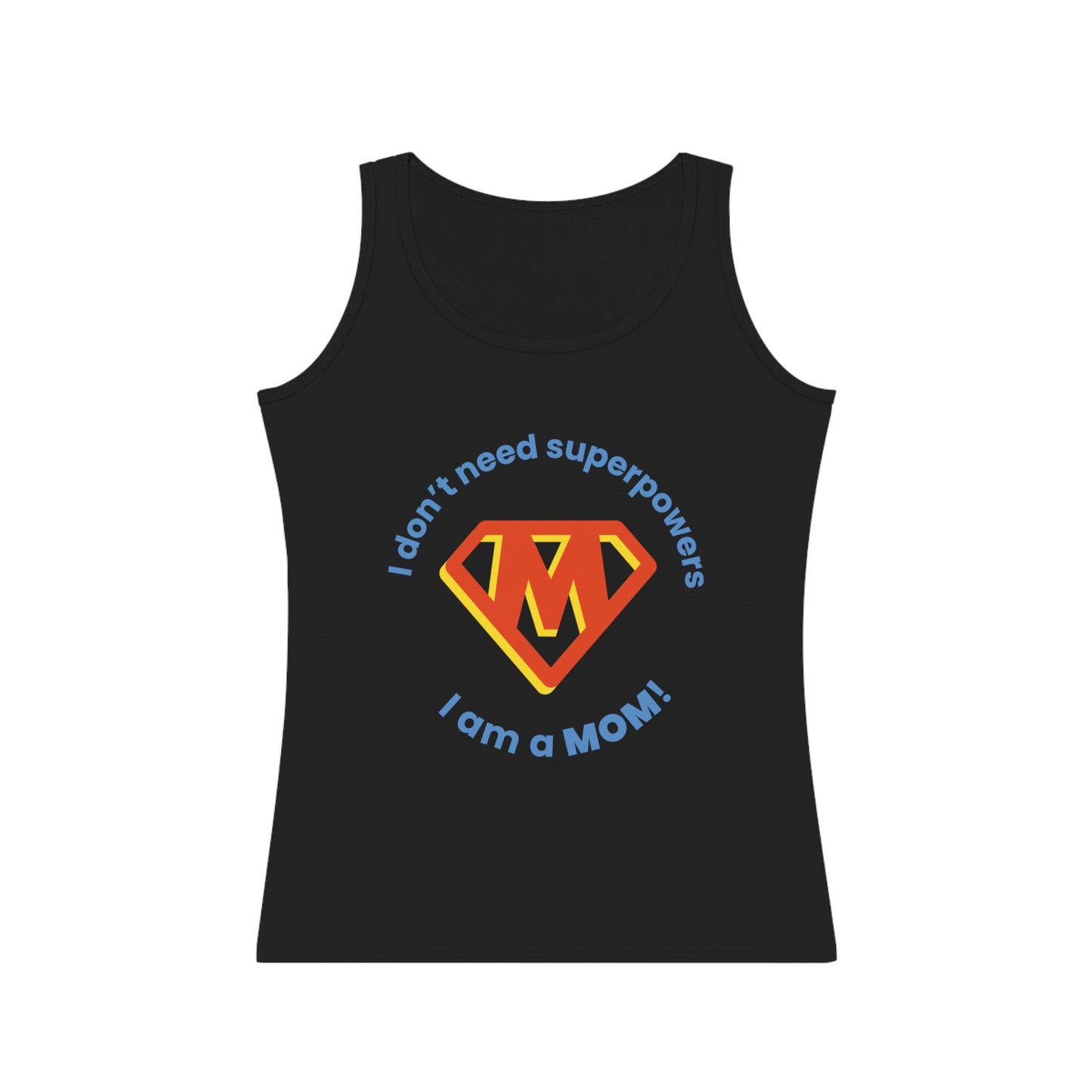 Close-up of ribbed collar and soft fabric on SUPERMOM tank top – perfect for everyday comfort