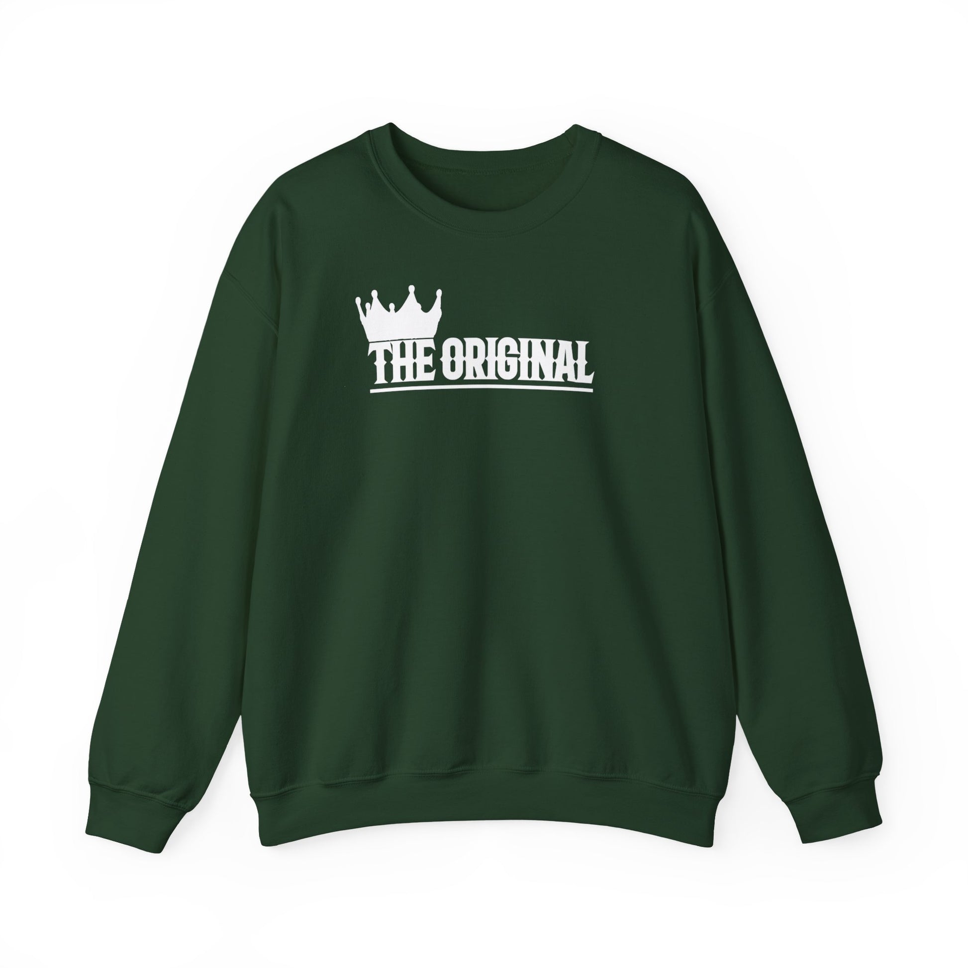Flat lay of The Original sweatshirt with white imprint logo