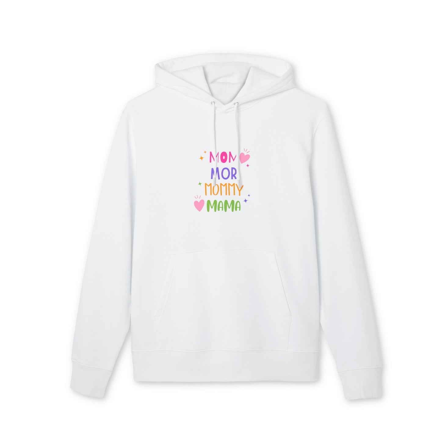 White unisex Christian hoodie with “MOM” print on chest