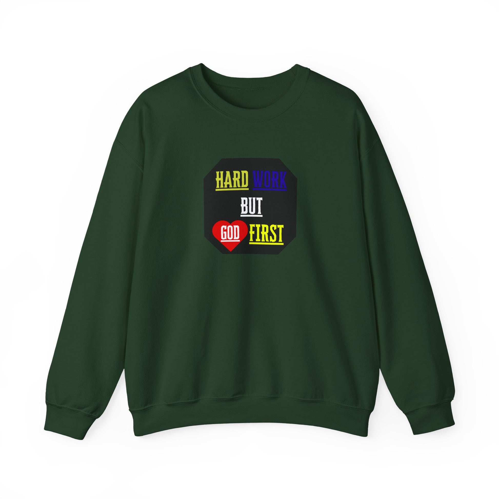 Flat lay of army green faith wear sweatshirt