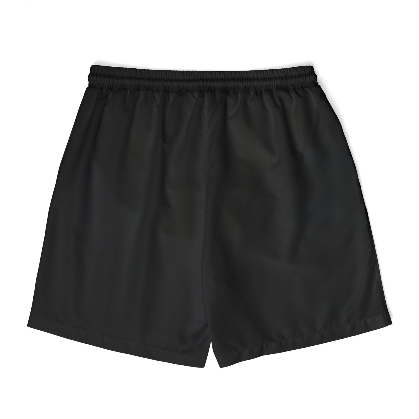 Flat lay of the back of THE ORIGINAL men's swim shorts in black with red The Original branding on front and elastic waist