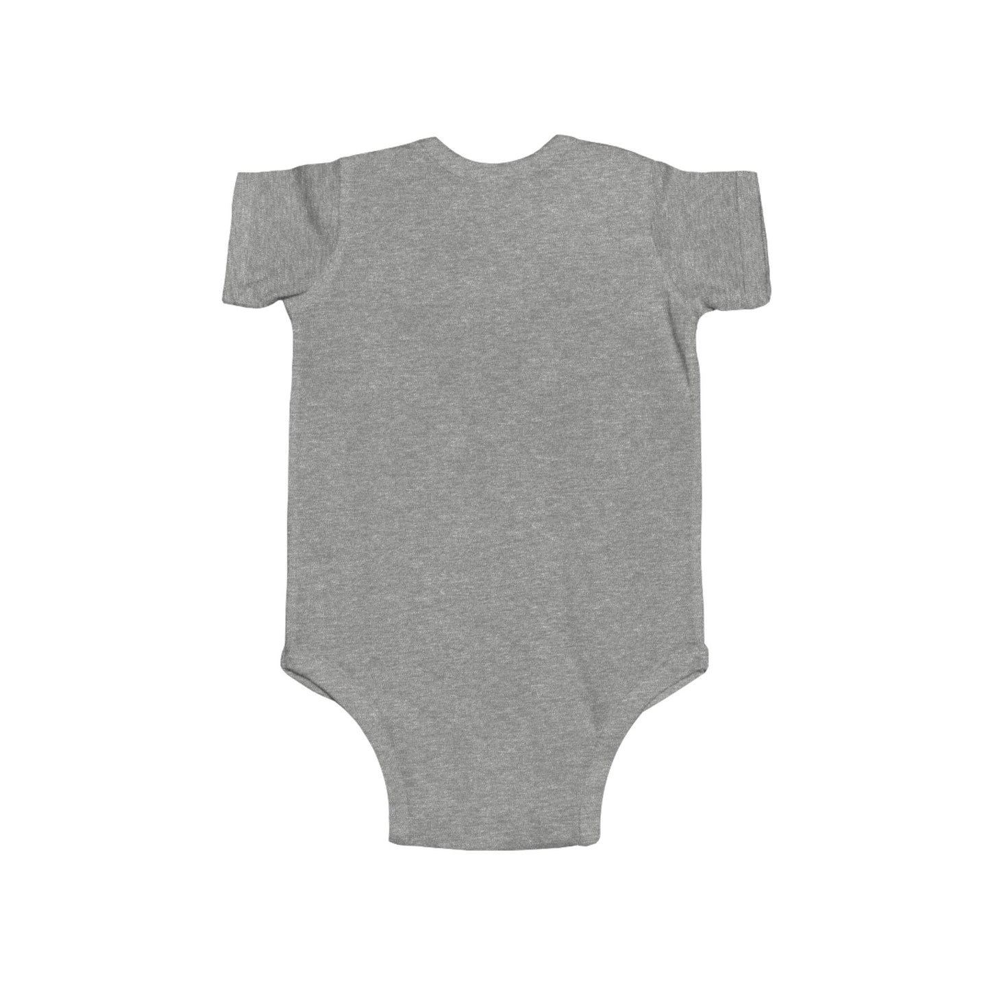 Back view of infant bodysuit with Christian message print