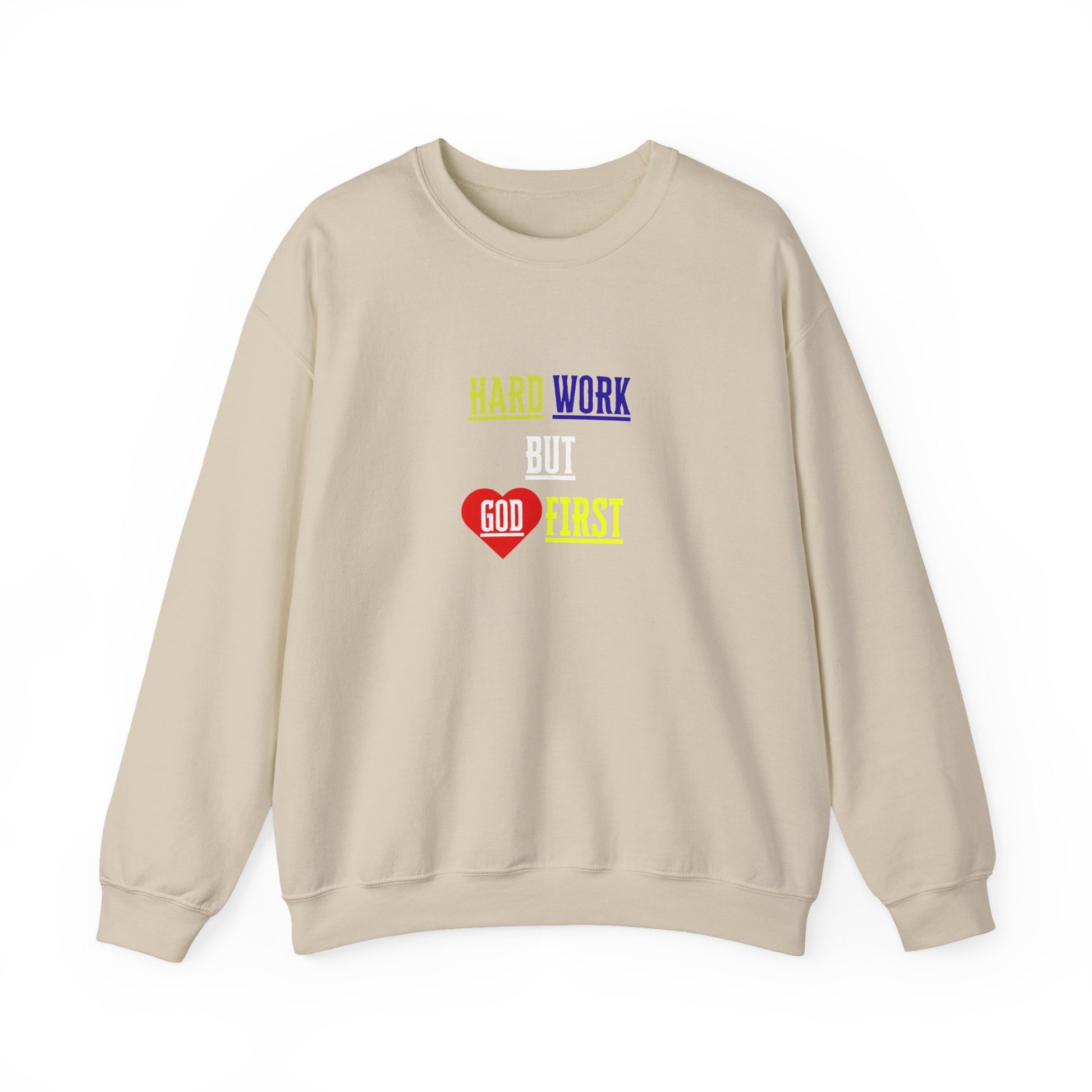 Faith-based beige sweatshirt with Christian message