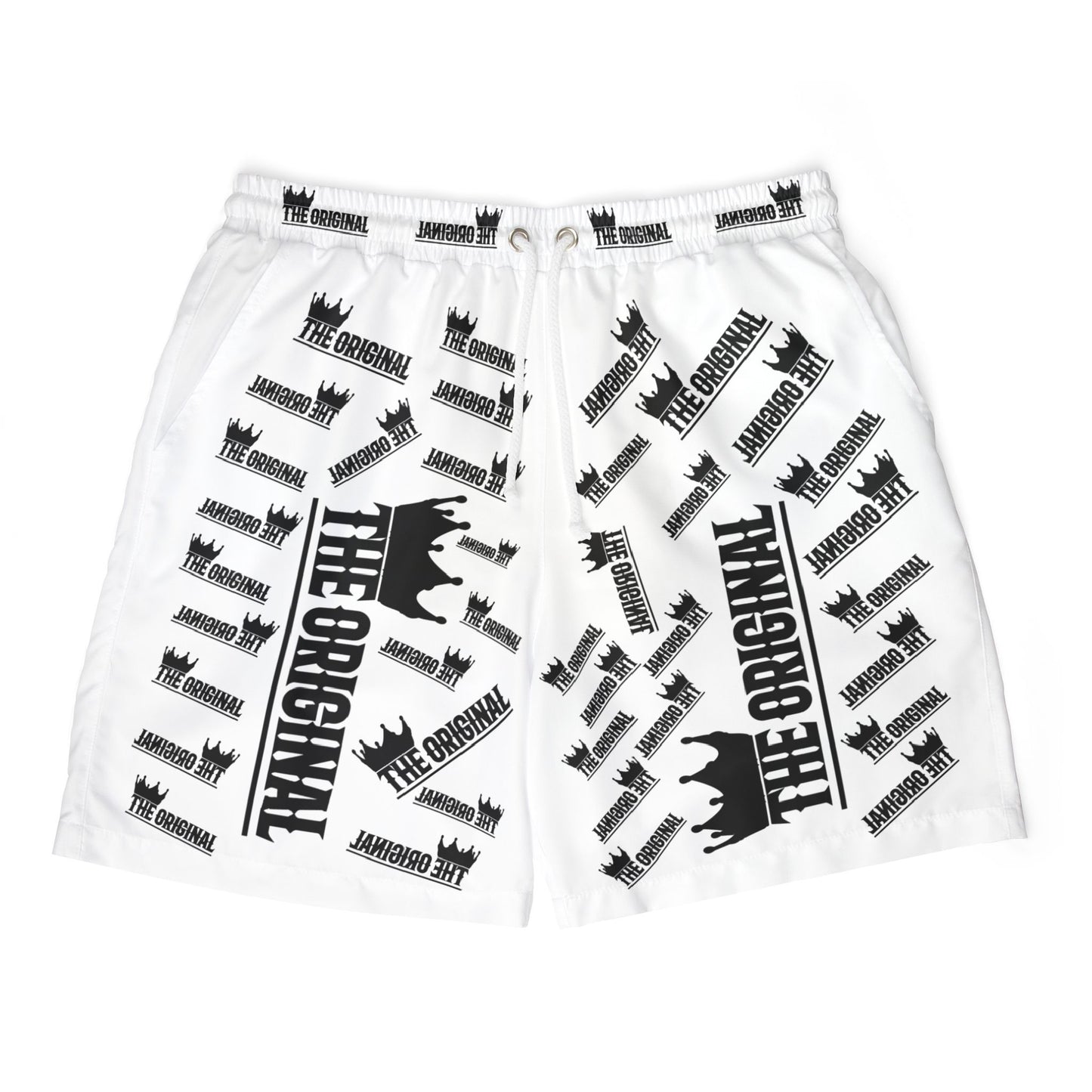 Close-up front of drawstring and mesh lining – Christian swim shorts for men