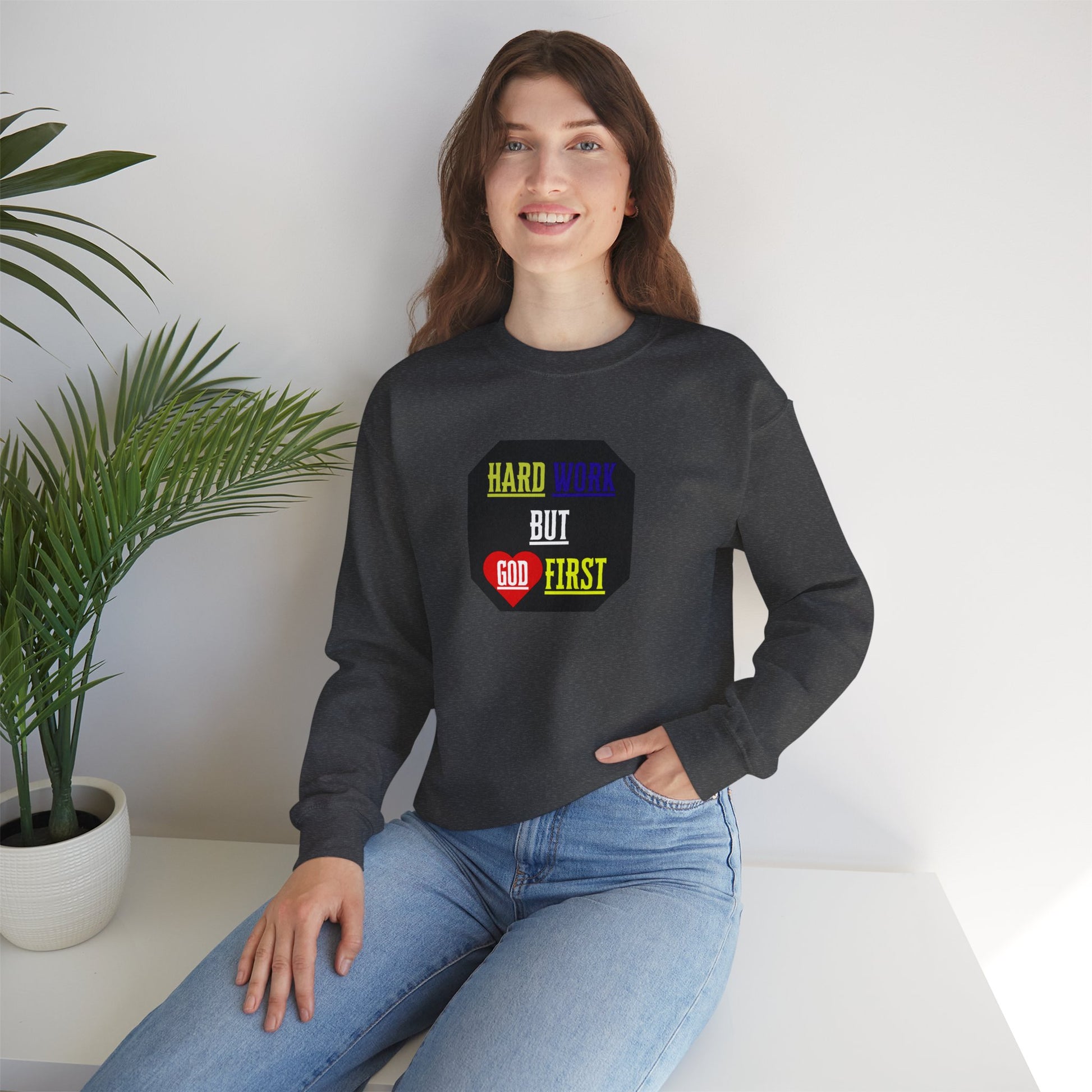 Inspirational Christian sweatshirt on model