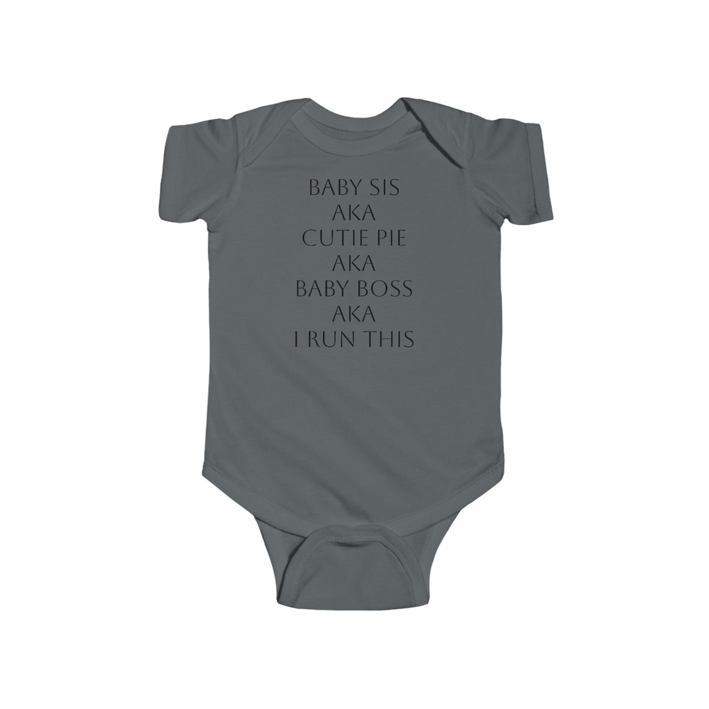 Close-up of BOLD LINES print on grey infant onesie