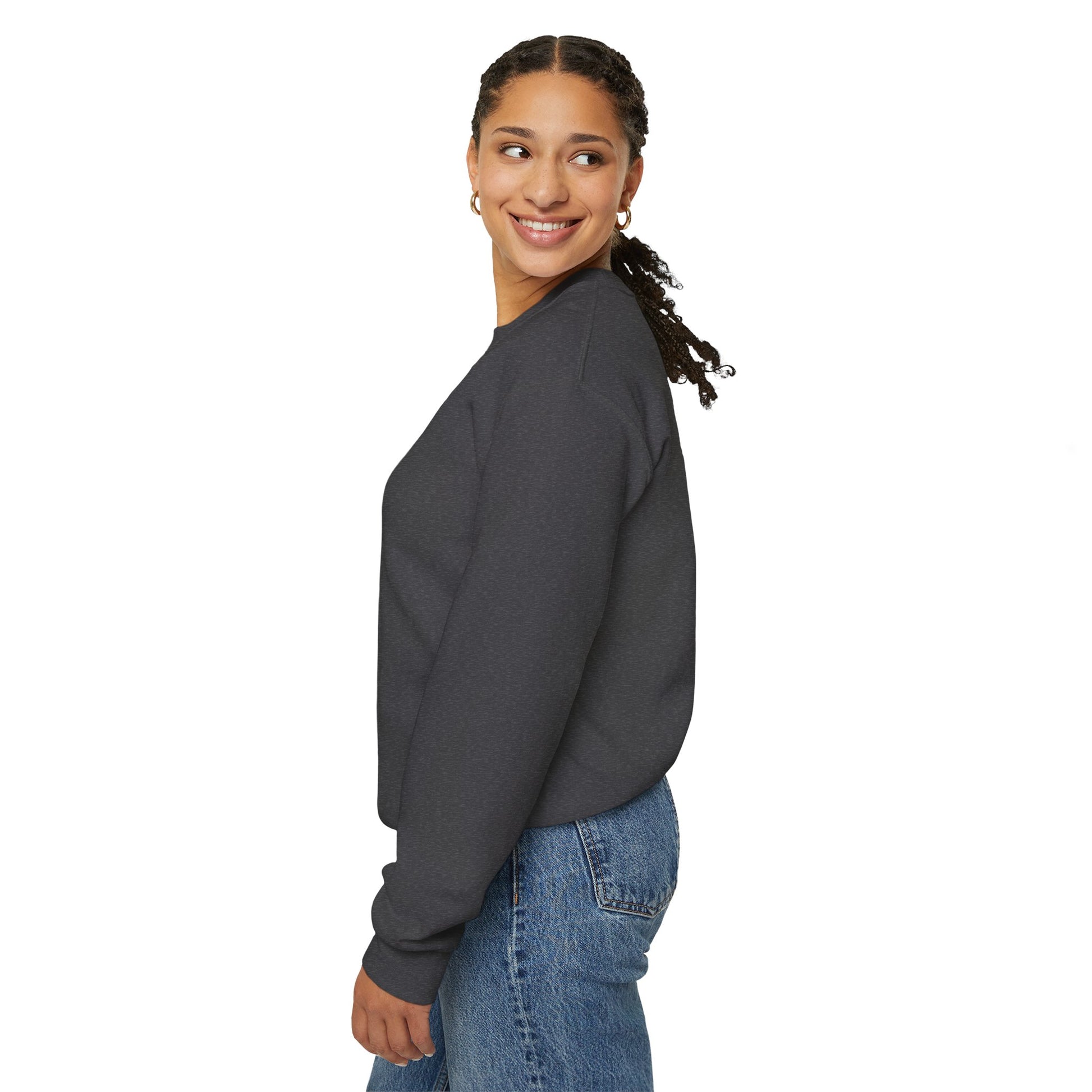 Side view of Christian crewneck, from The Original BOLD LINES - faith wear