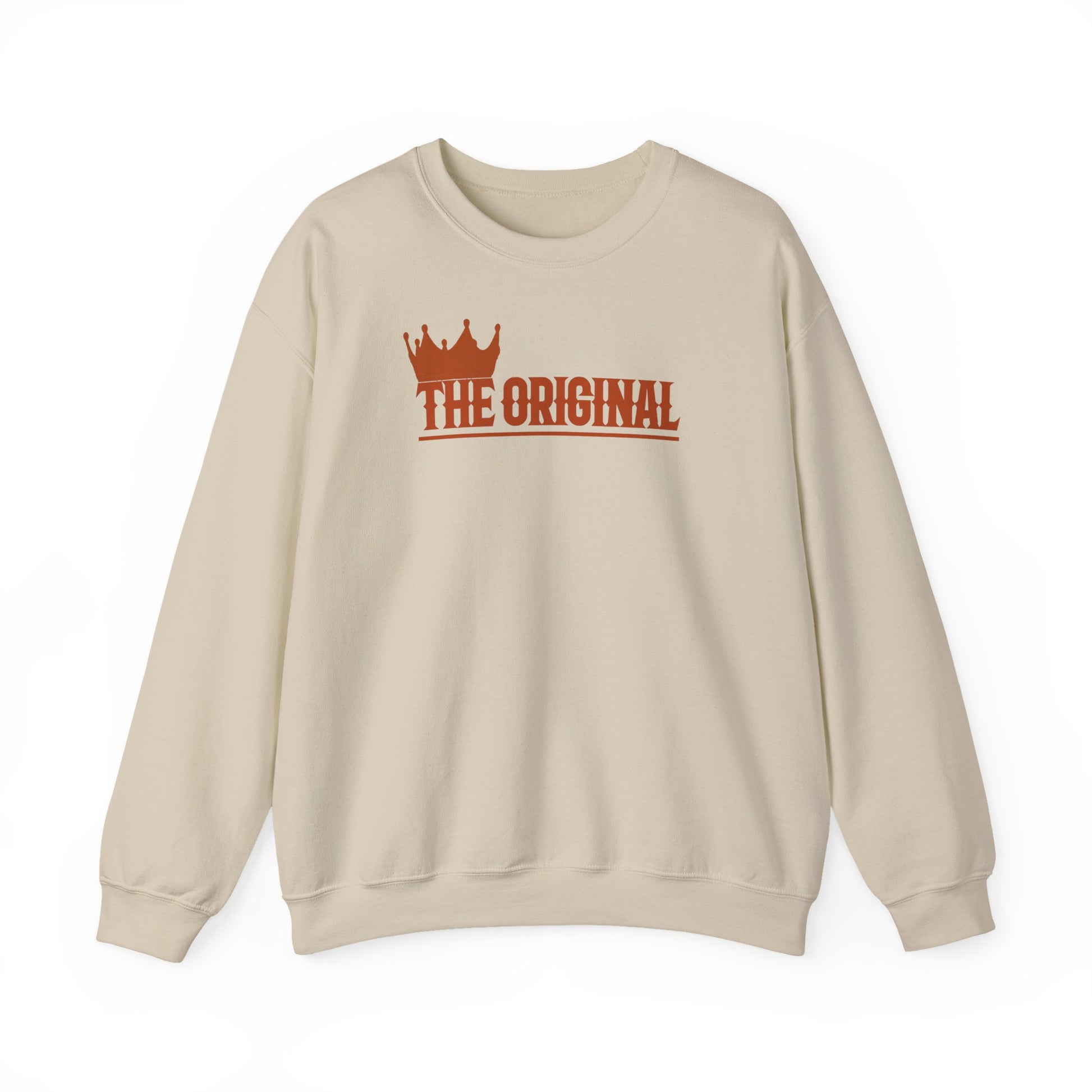 Product photo of sweatshirt with red The Original logo, flat front display