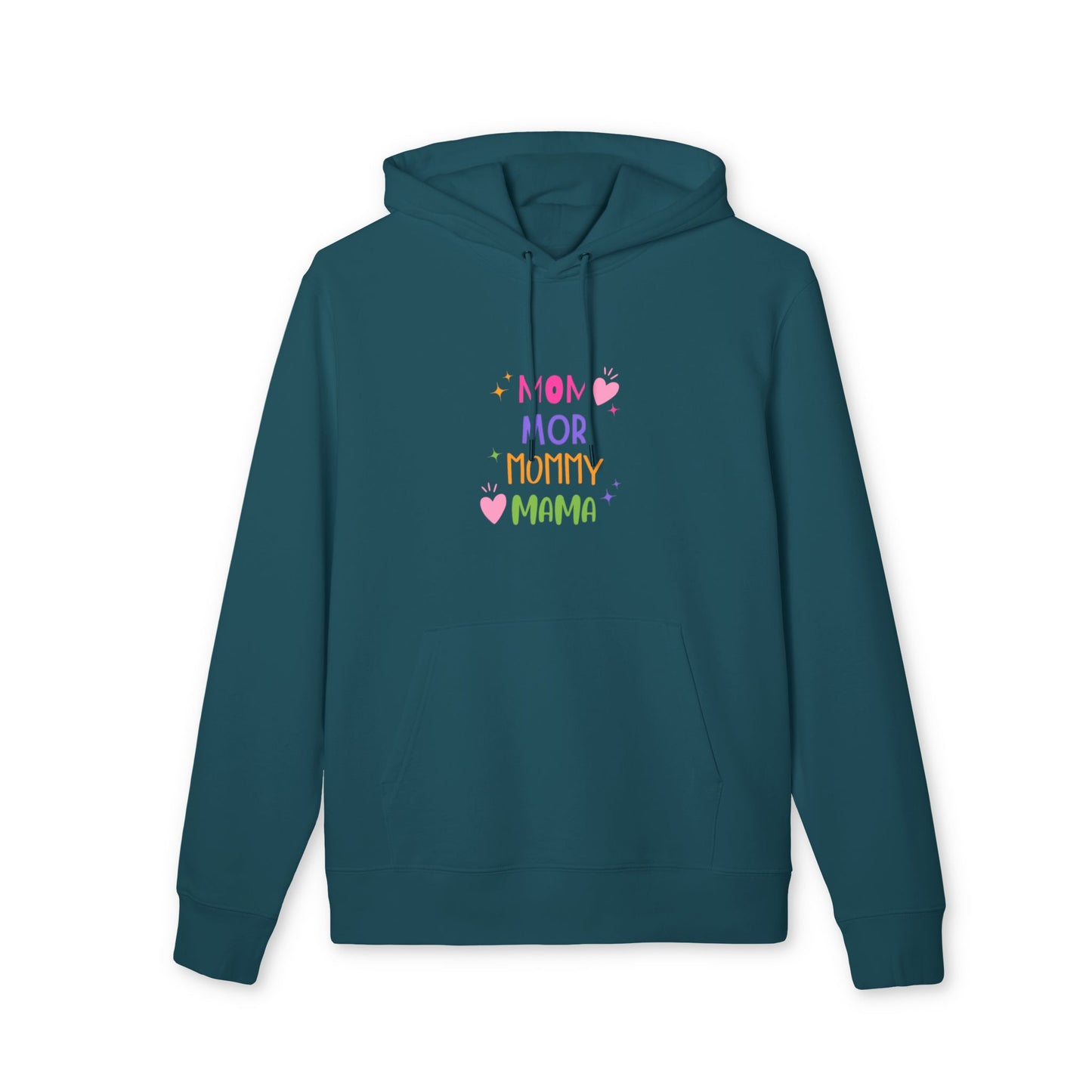 Faith-based apparel hoodie made from organic brushed cotton with MOM imprint