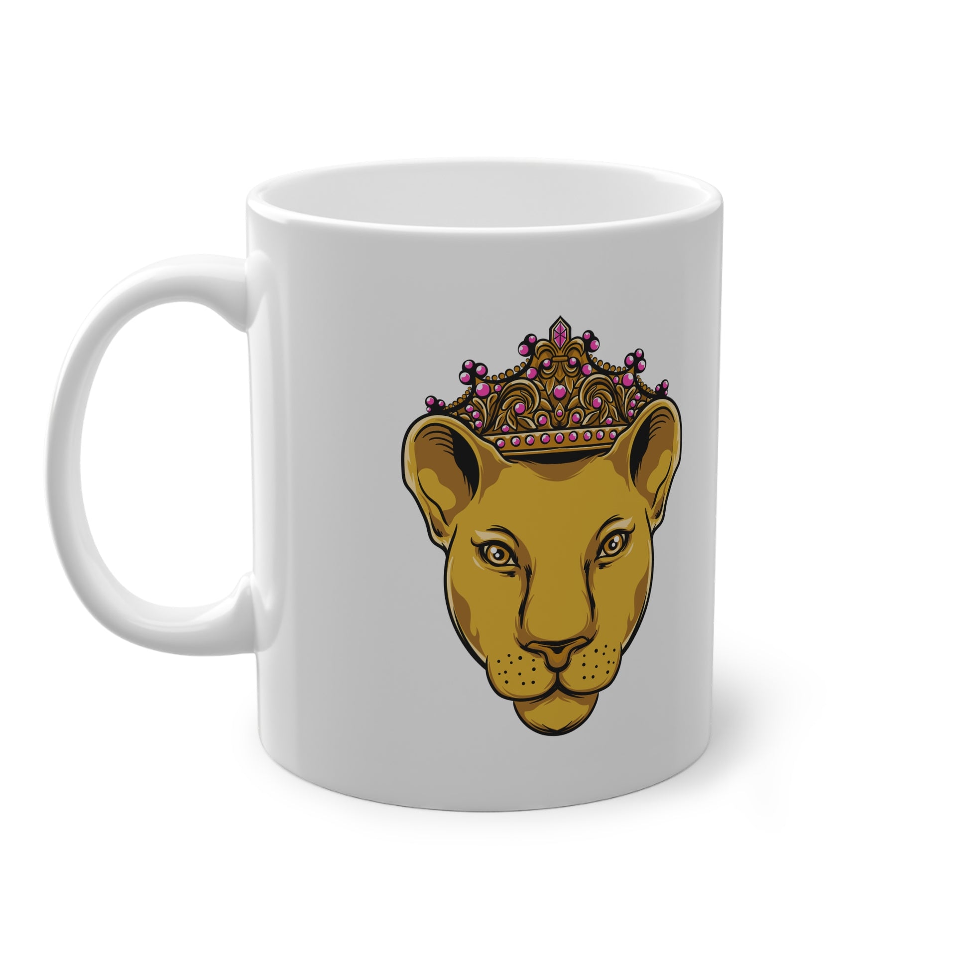 Taza de cerámica blanca LIONESS | The Original Faithwear: sé audaz y fuerte 
