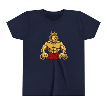 MUSCLE LION (red shorts)Youth Tee - Be Strong and Courageous