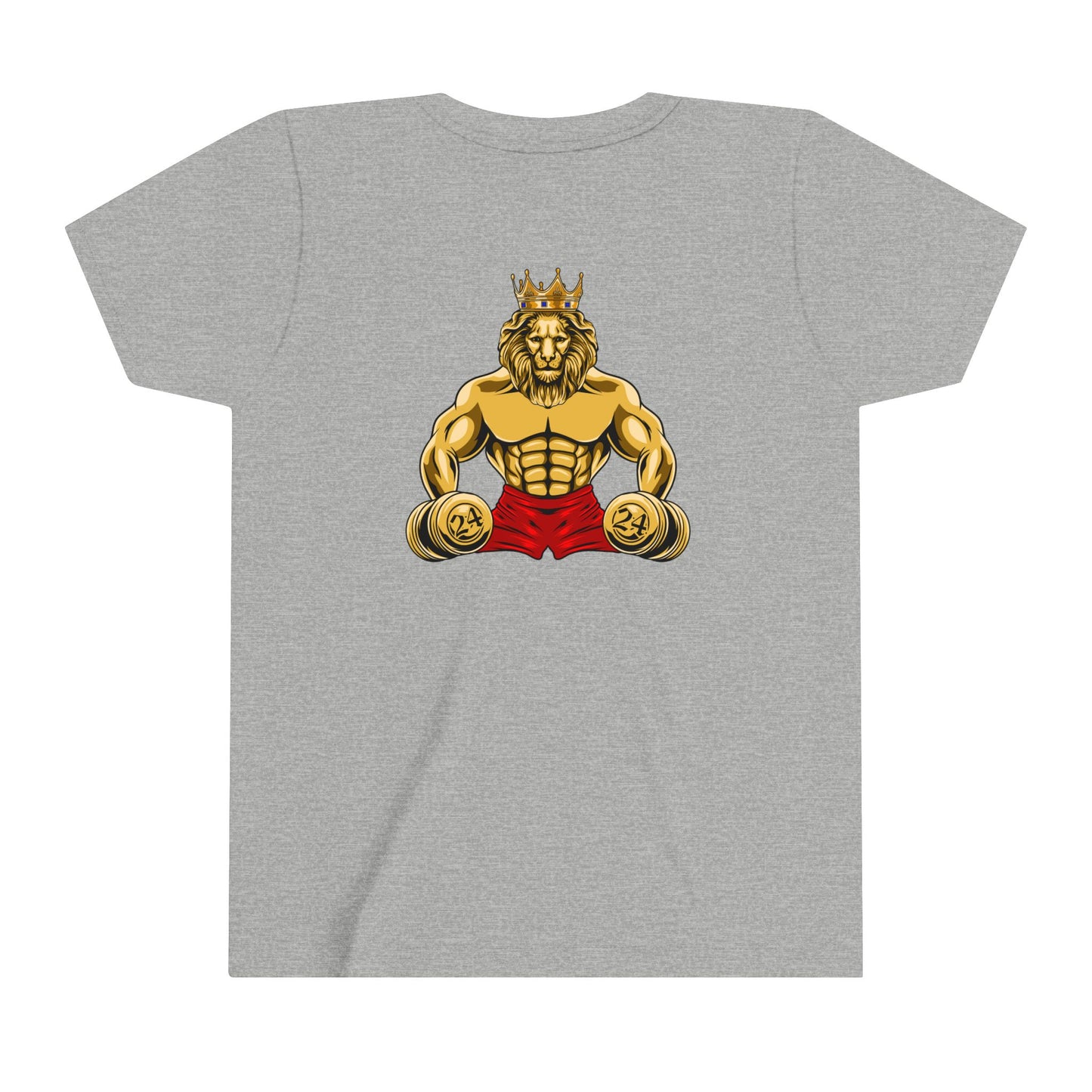 MUSCLE LION (red shorts)Youth Tee - Be Strong and Courageous