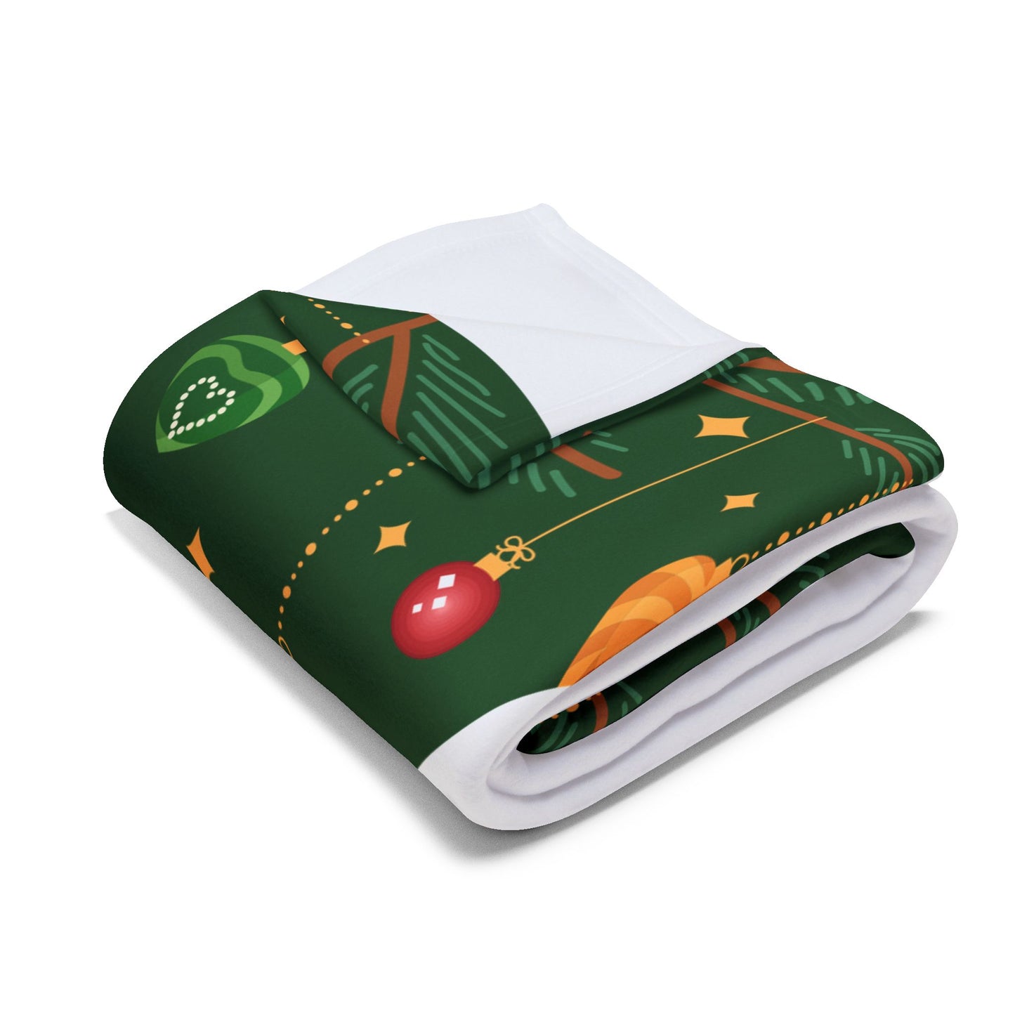 Cozy Arctic Fleece Blanket with Holiday Ornaments Design