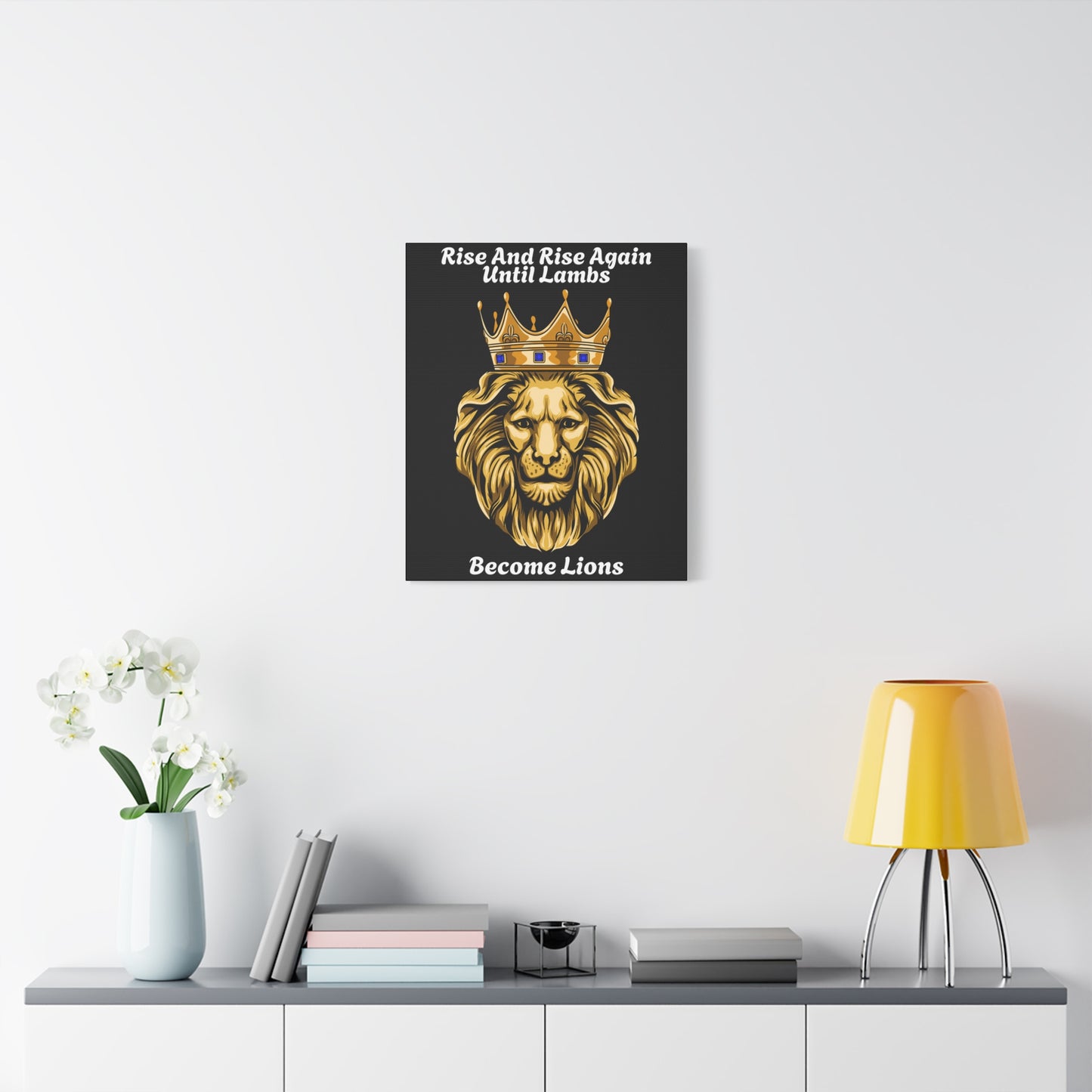 Gold Lion Canvas Art – Styrke, tro og vedholdenhed - sort baggrund