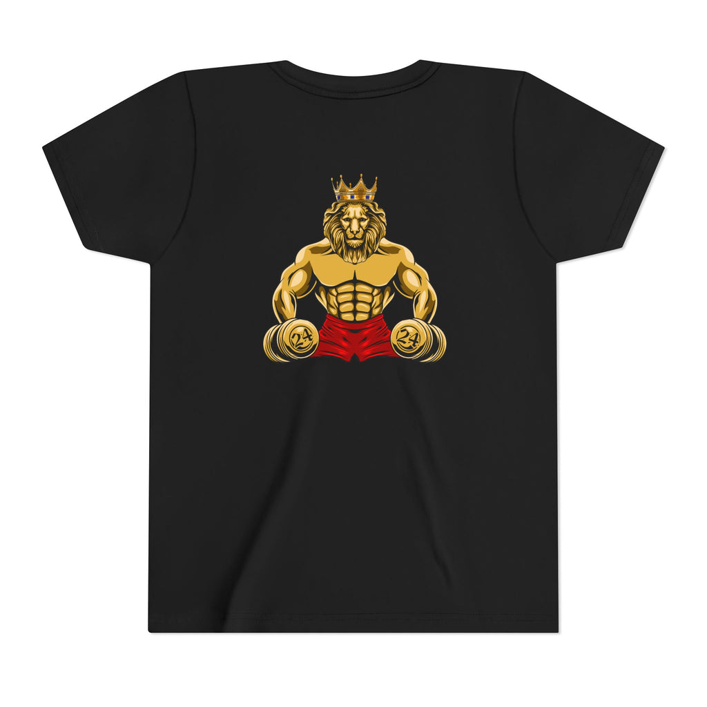 MUSCLE LION (red shorts)Youth Tee - Be Strong and Courageous young people