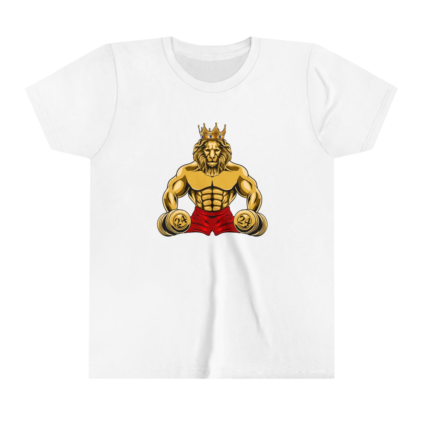 MUSCLE LION (red shorts)Youth Tee - Be Strong and Courageous