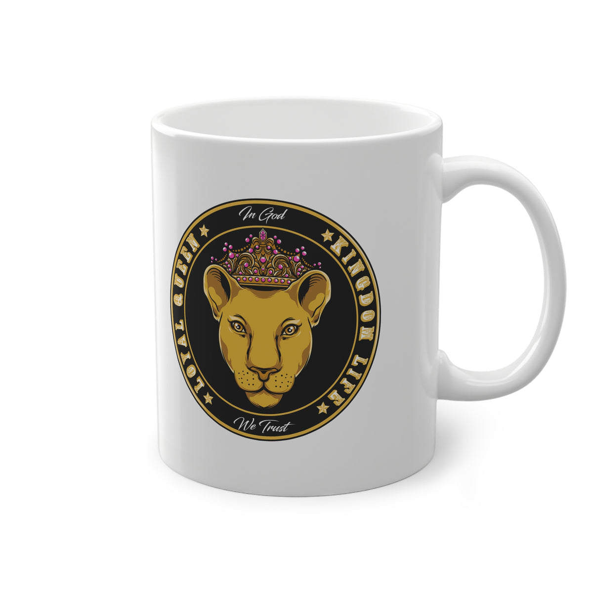 Taza de cerámica blanca con la frase "LOYAL QUEEN" – Faithwear by The Original