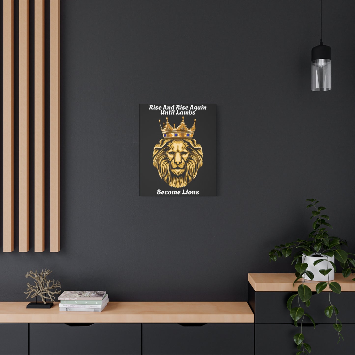 Gold Lion Canvas Art – Styrke, tro og vedholdenhed - sort baggrund