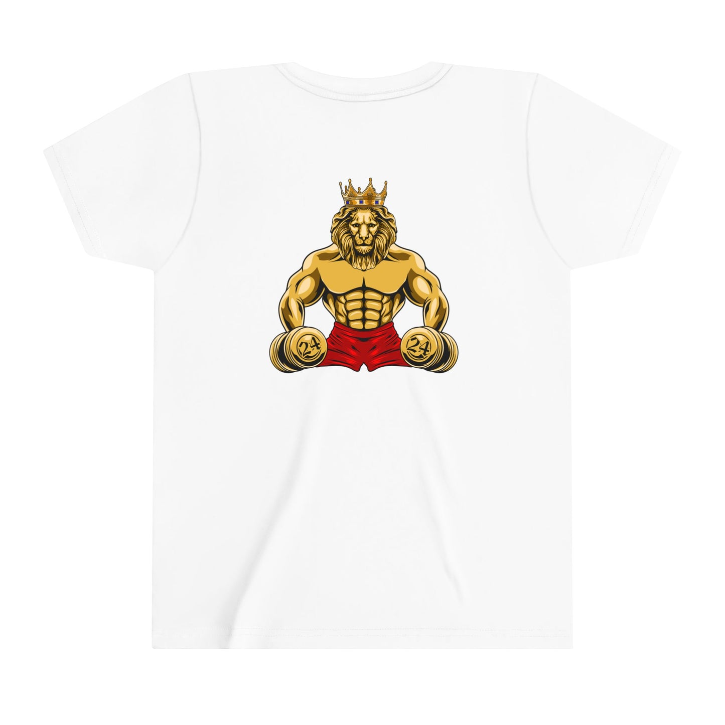 MUSCLE LION (red shorts)Youth Tee - Be Strong and Courageous