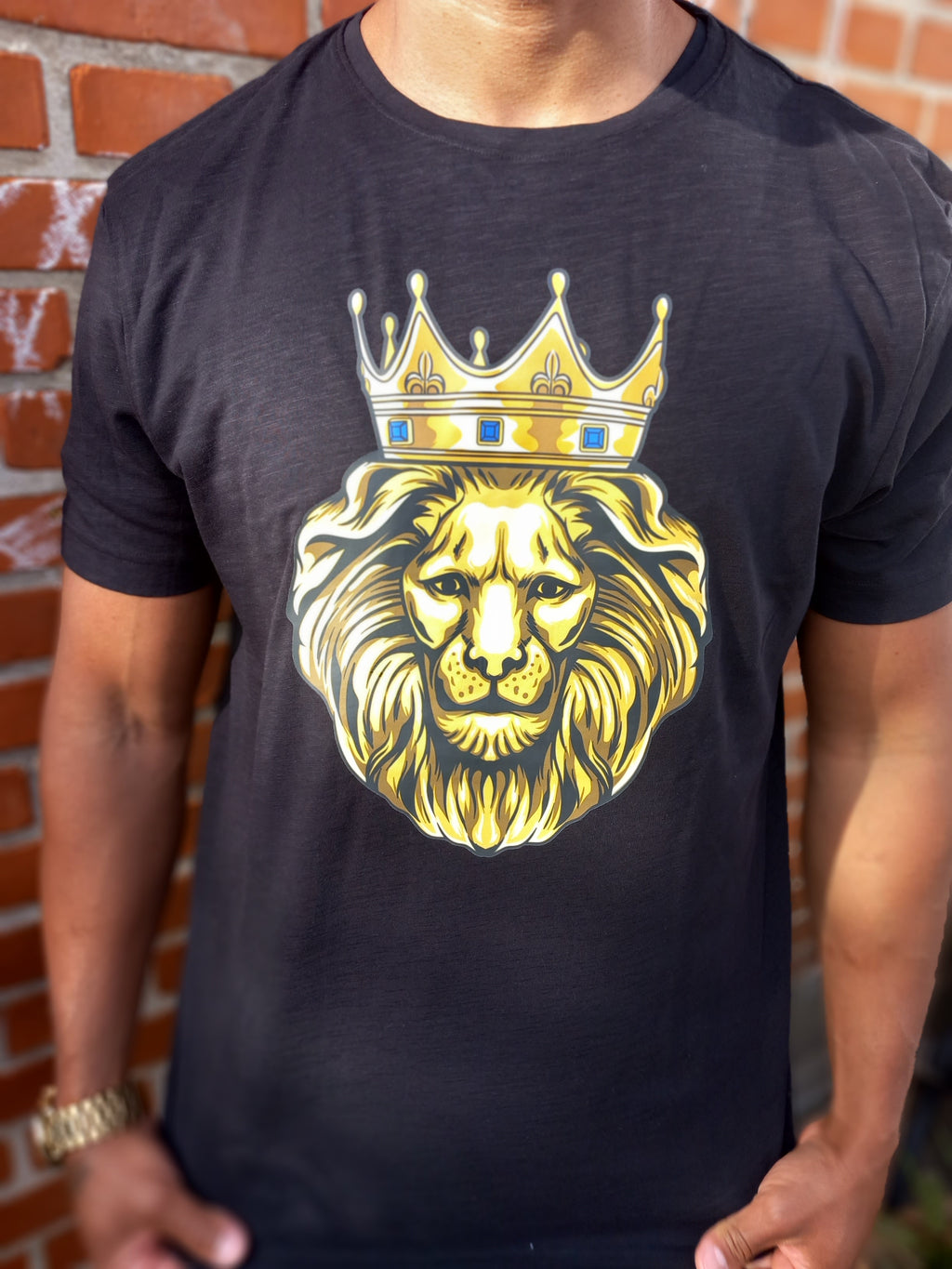 Close up on the GOTS CERTIFIED T-SHIRT with GOLD LION IMPRINT. Made by the-original.shop.

Her var et nærbilled af the-original.shop gots certificeret t-shirt, den er let og behagelig at have på. Plus rigtig flot med GOLD LION printet på
