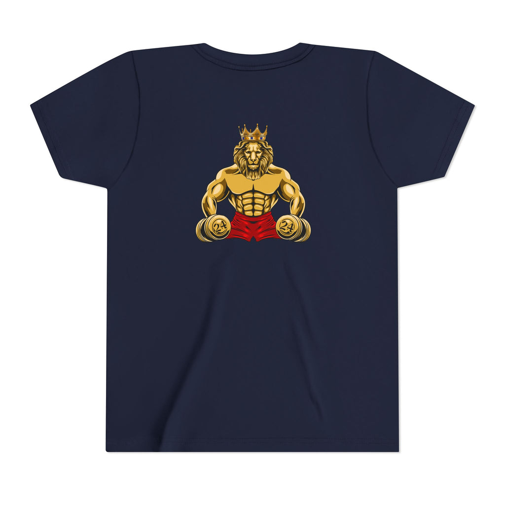 MUSCLE LION T-Shirt (røde shorts) – Styrke, Tro og Mod i Ét 