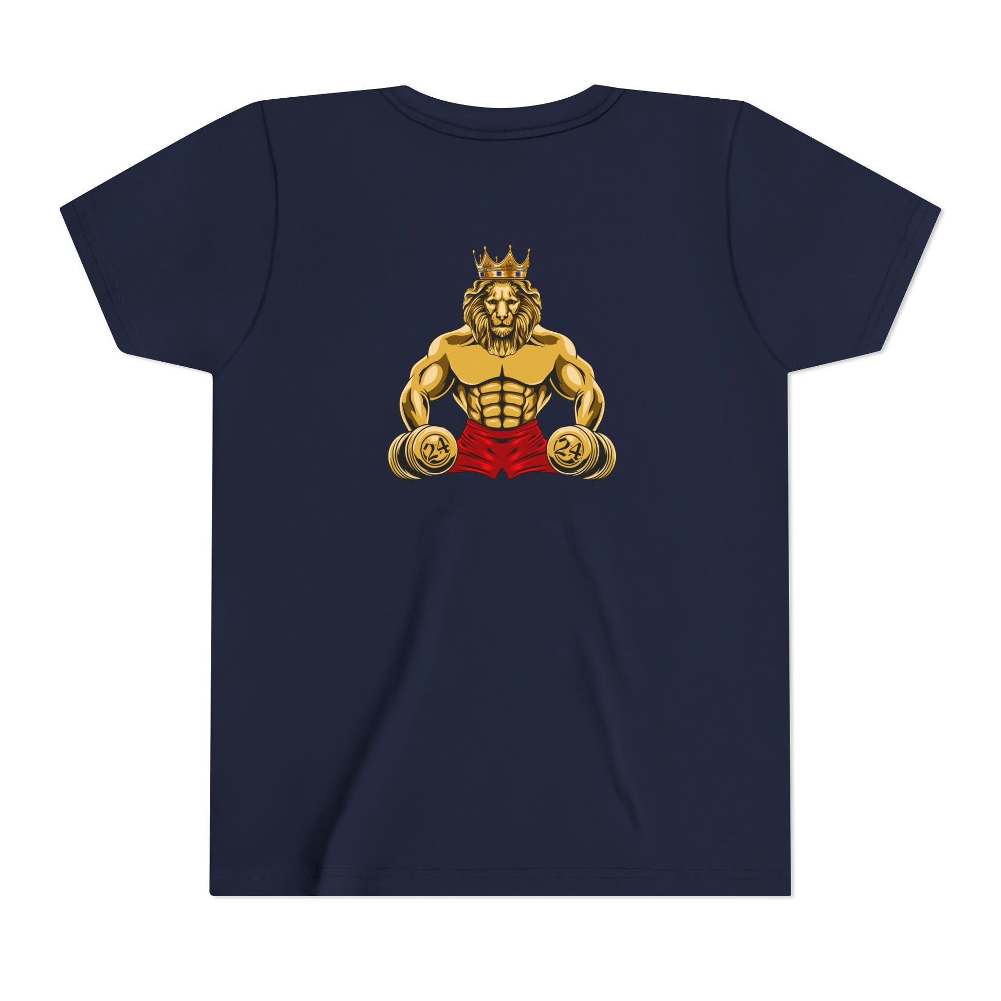 MUSCLE LION T-Shirt (røde shorts) – Styrke, Tro og Mod i Ét 