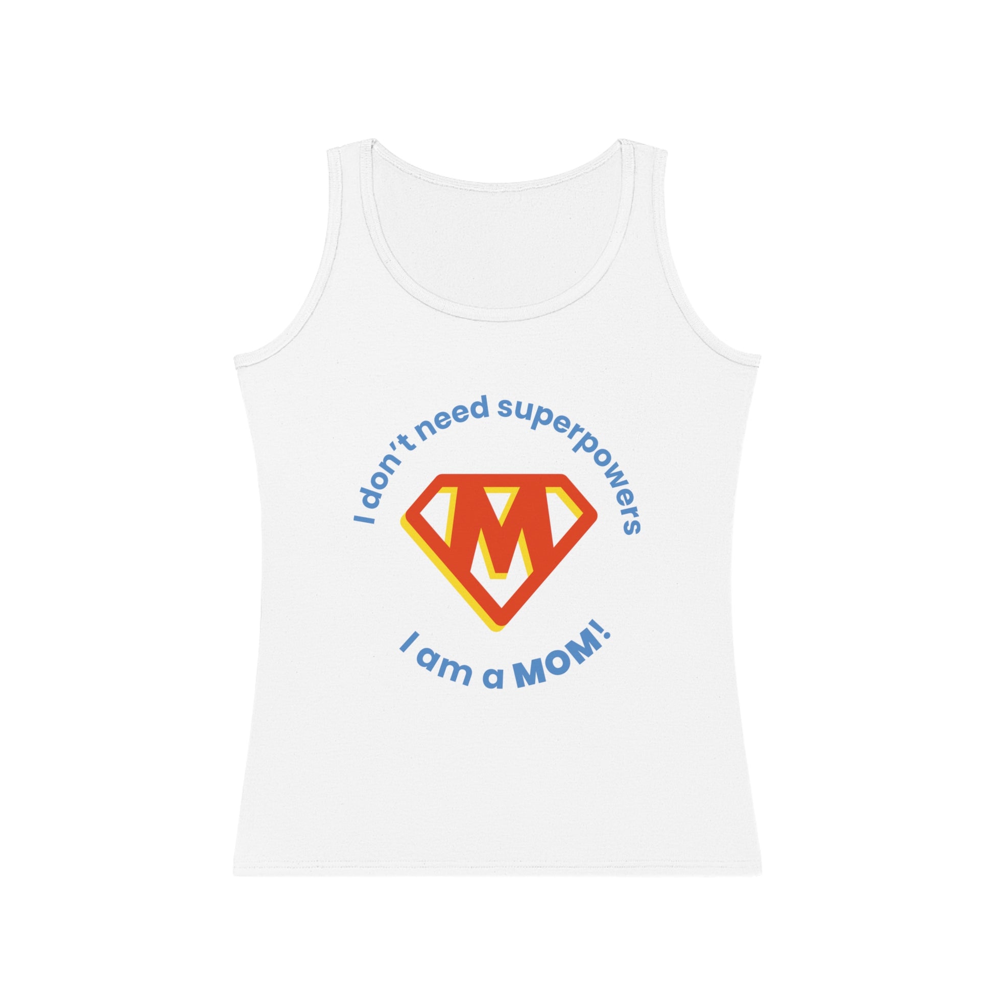 Front view of women's SUPERMOM tank top – faithwear design in soft cotton, empowering gift for moms
