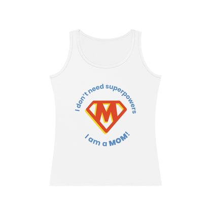 Front view of women's SUPERMOM tank top – faithwear design in soft cotton, empowering gift for moms