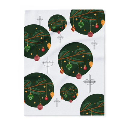 Cozy Arctic Fleece Blanket with Holiday Ornaments Design