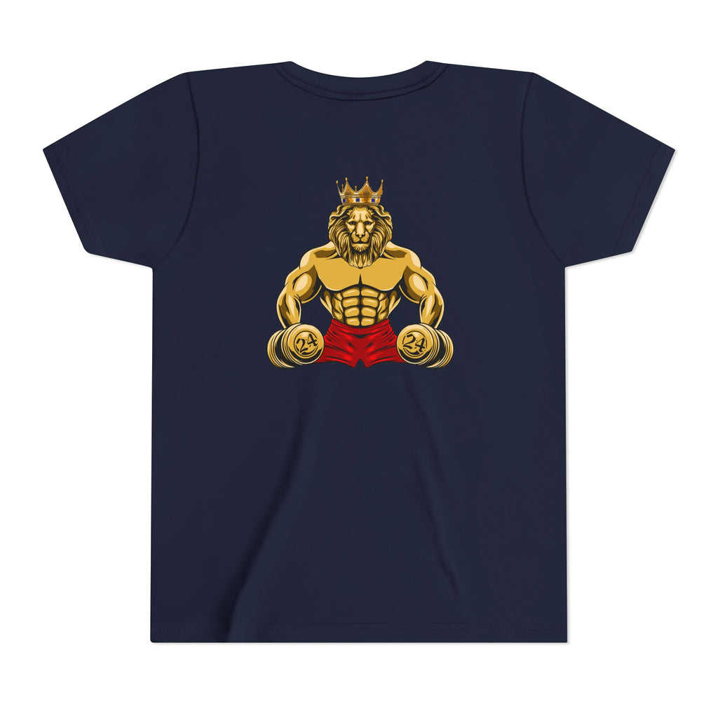 MUSCLE LION (red shorts)Youth Tee - Be Strong and Courageous young people