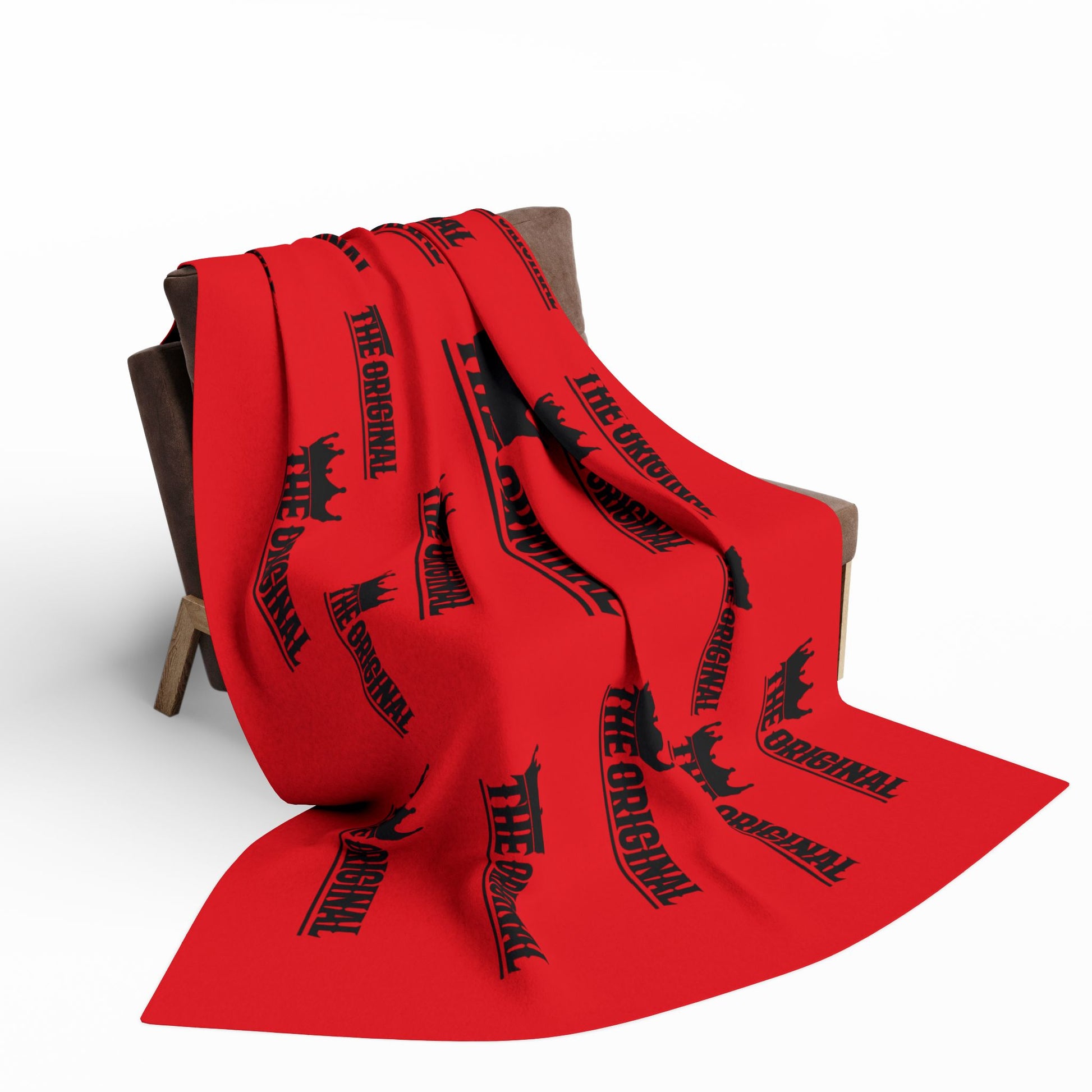 Cozy red polyester fleece blanket with black Christian brand name