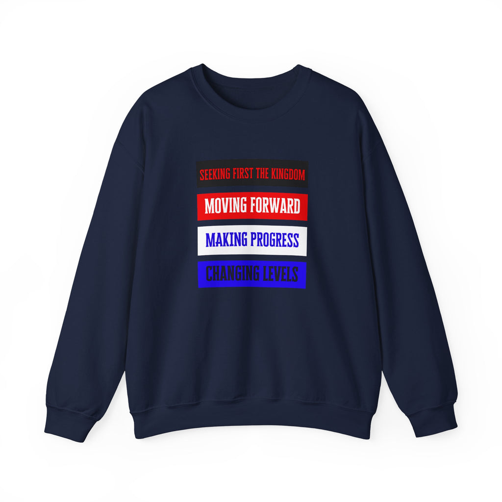 dark blue Faith-based unisex crewneck in grey – lifestyle shot