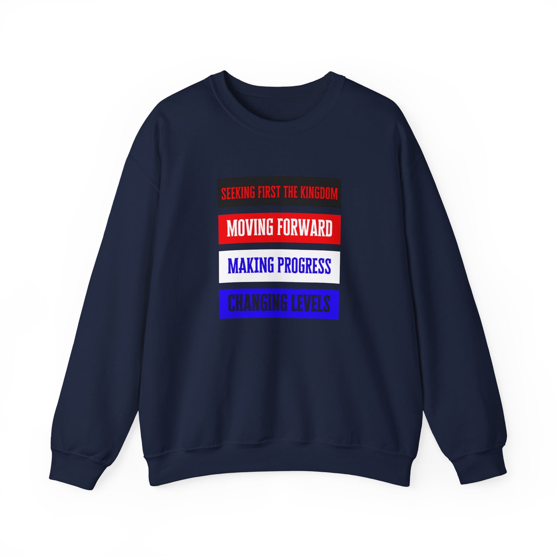 dark blue Faith-based unisex crewneck in grey – lifestyle shot