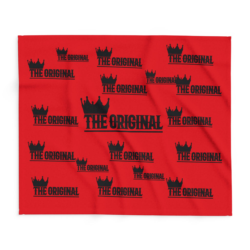 Faith-inspired red blanket with black THE ORIGINAL lettering
