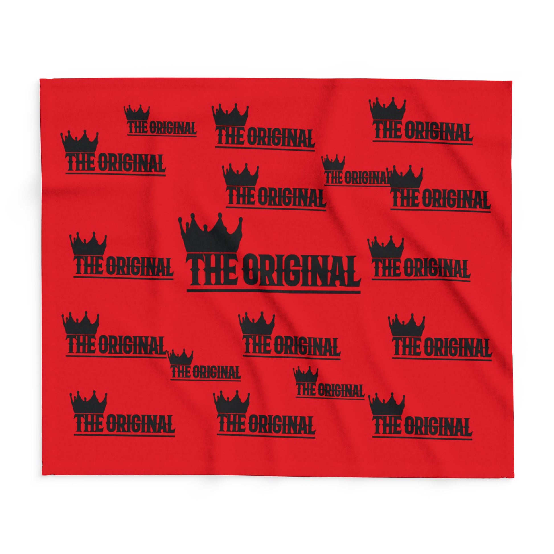 Faith-inspired red blanket with black THE ORIGINAL lettering