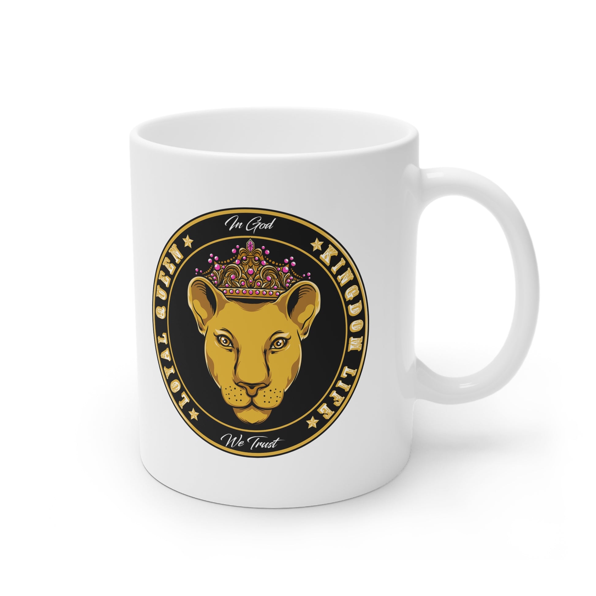 White ceramic mug with LOYAL QUEEN print – The Original