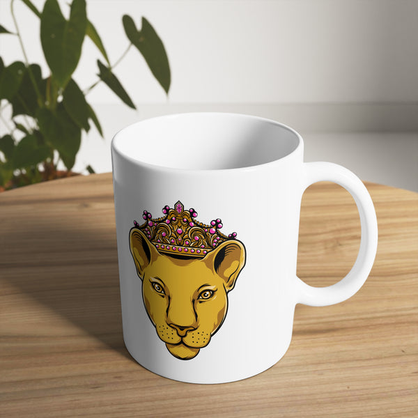 LIONESS white ceramic mug with bold design - Christian faith mug for women