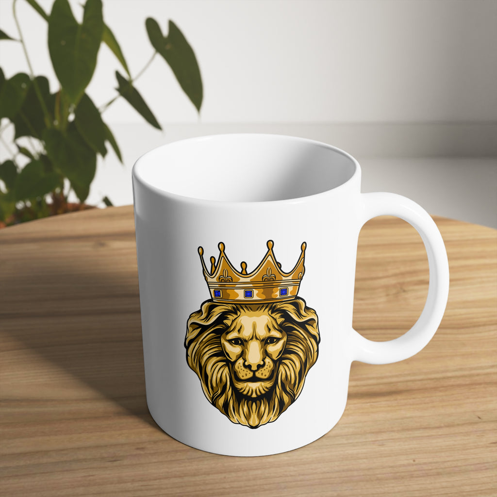 GOLD LION ceramic mug available in 11oz and 15oz, faith-inspired Christian design by The Original
