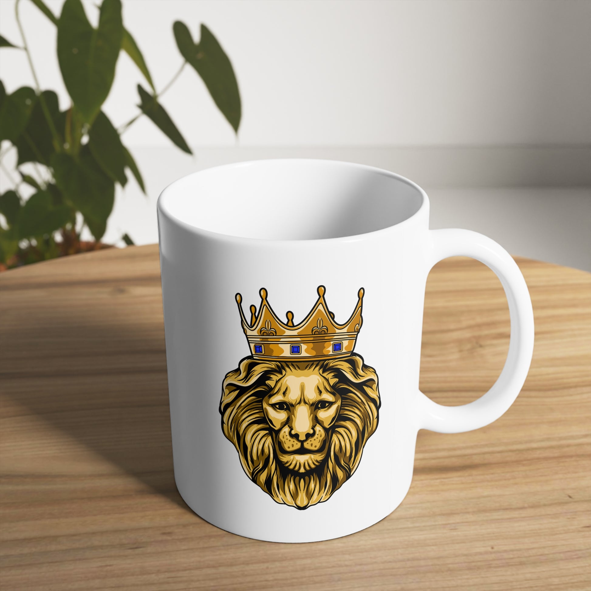 GOLD LION ceramic mug available in 11oz and 15oz, faith-inspired Christian design by The Original
