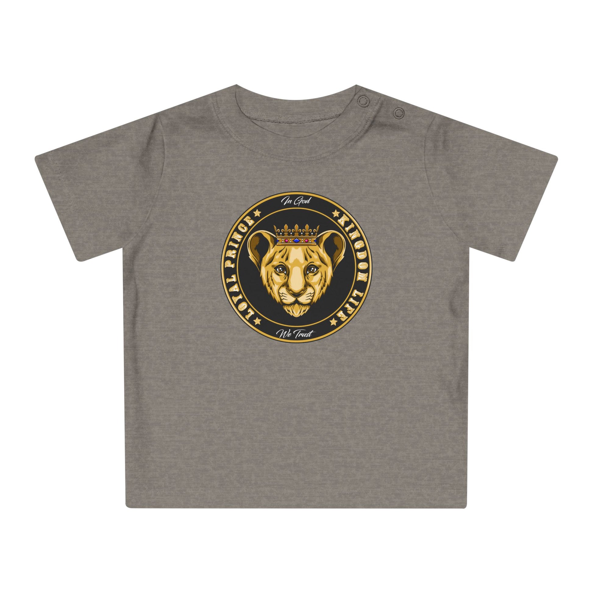 Flat lay LOYAL PRINCE organic cotton baby t-shirt in grey – Christian faithwear