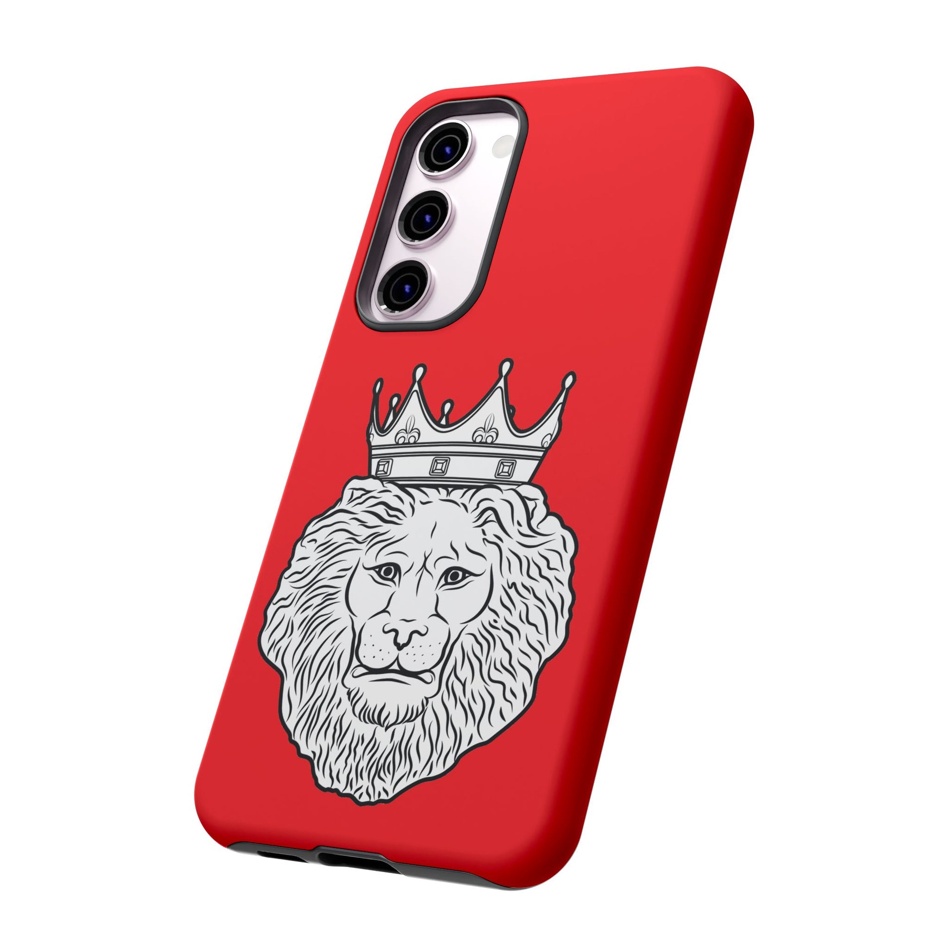 Dual-layer KING red phone cover for iPhone, Samsung, Google Pixel, with bold Christian identity