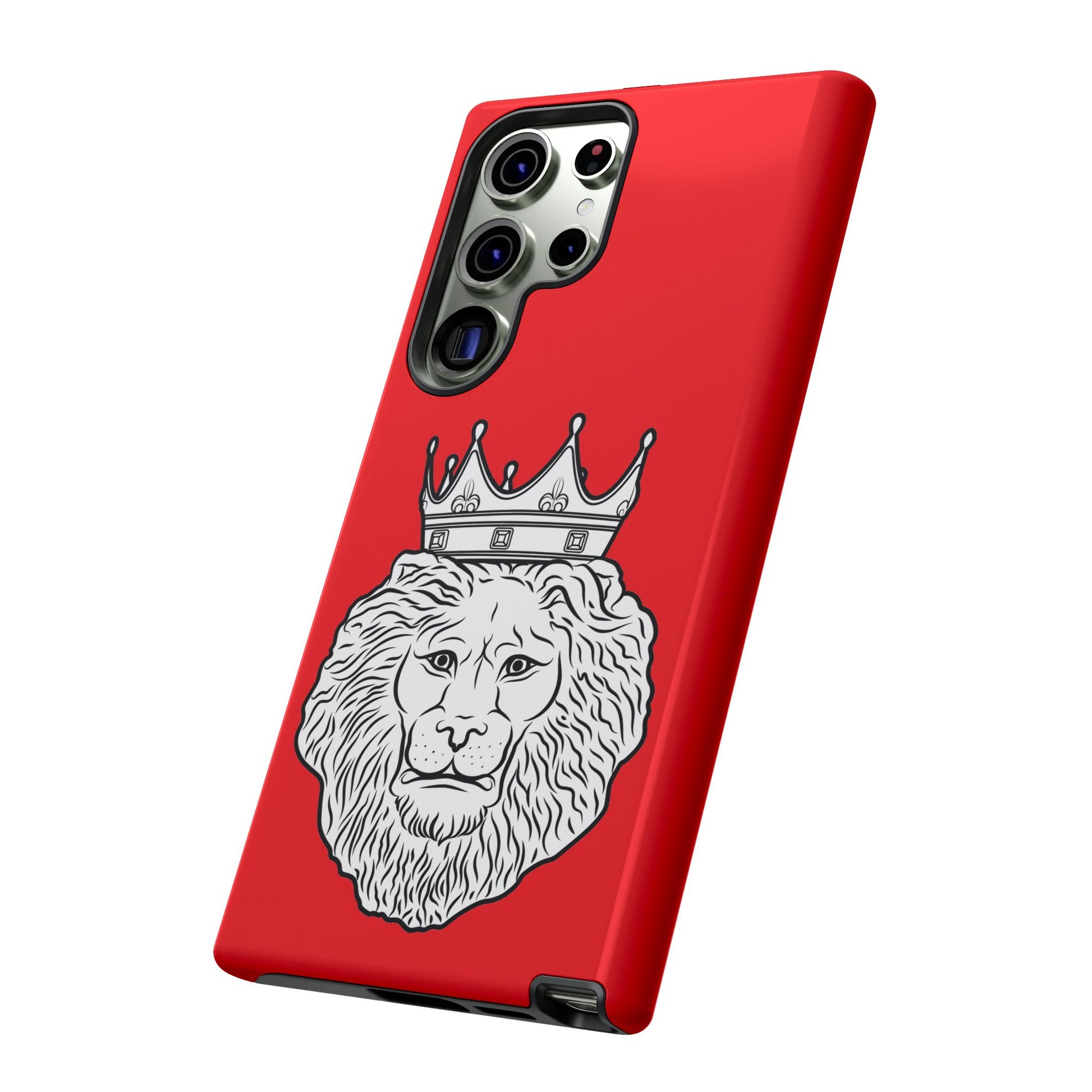 Dual-layer KING red phone cover for iPhone, Samsung, Google Pixel, with bold Christian identity