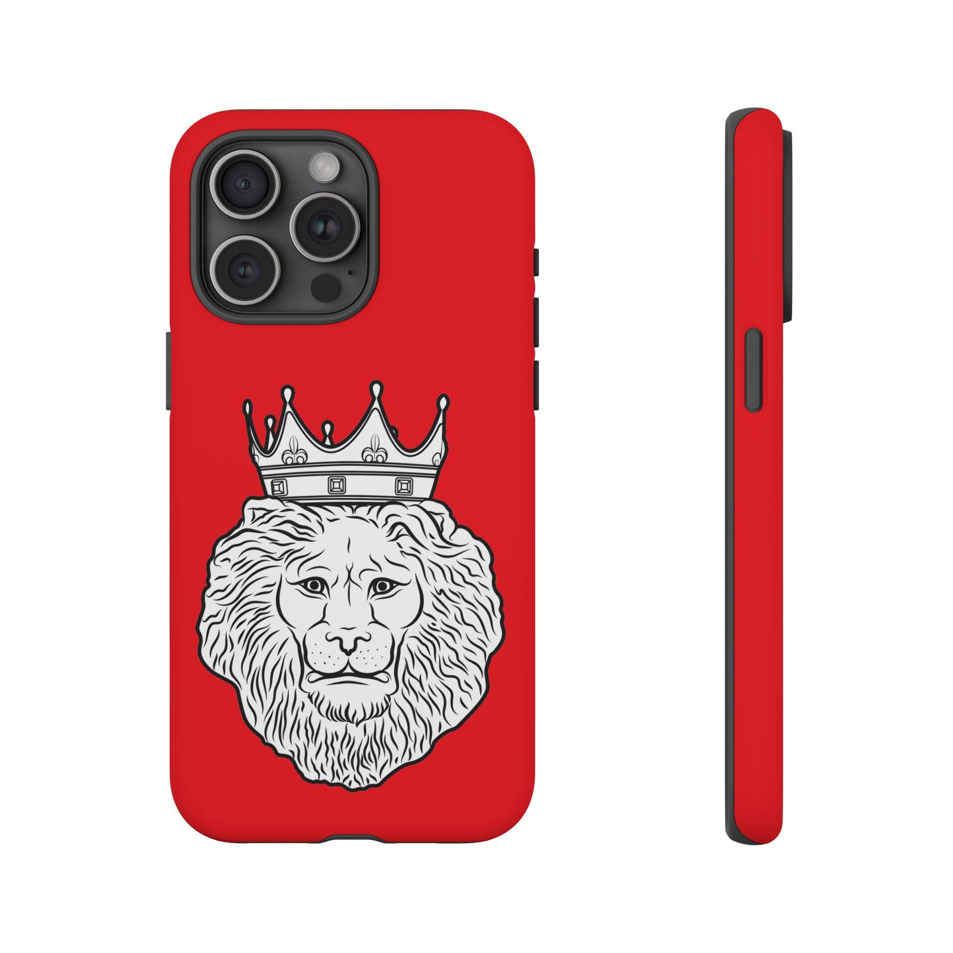 Red KING phone case showcasing strength and faith, perfect gift for Christian believers