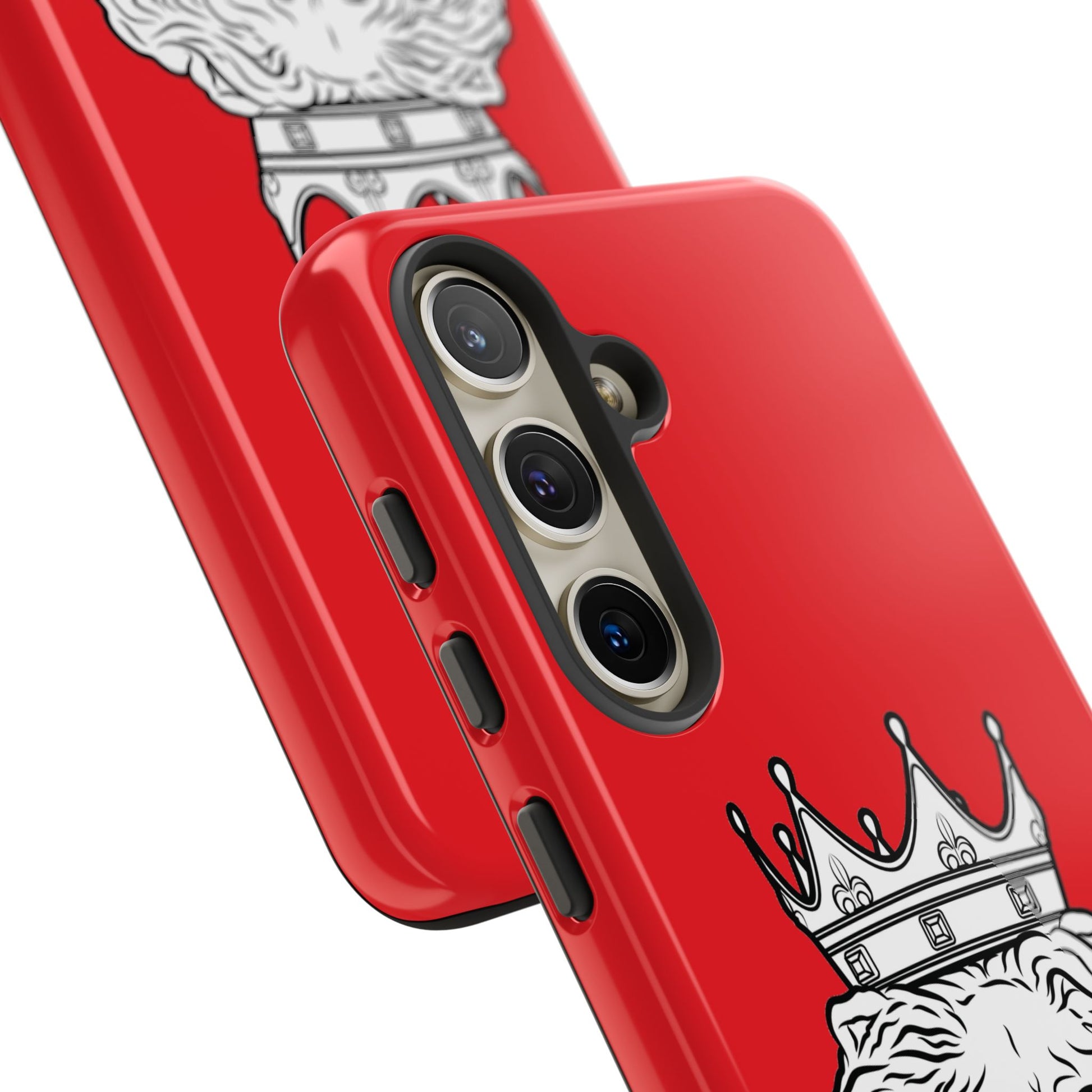Red KING phone case showcasing strength and faith, perfect gift for Christian believers