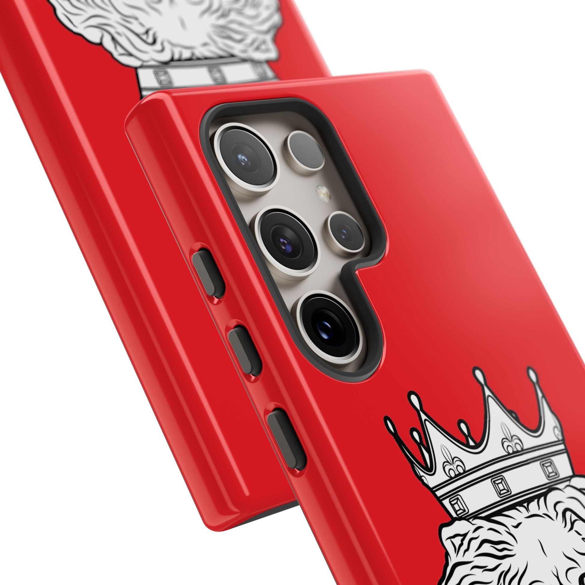 Red KING phone case showcasing strength and faith, perfect gift for Christian believers